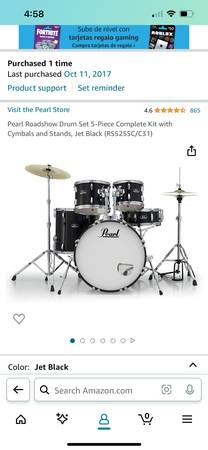Photo Pearl Roadshow Drum Set 5-Piece Complete Kit with Cymbals and Stands, $400