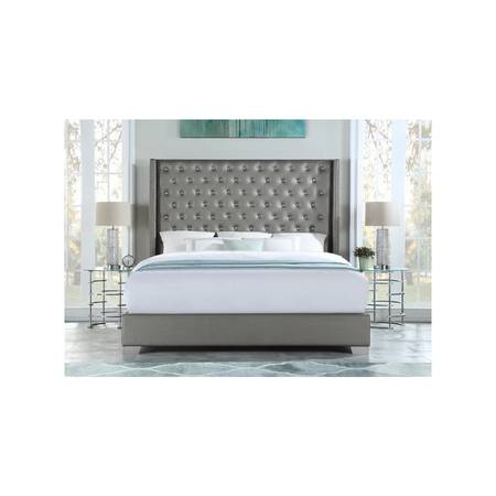 silver tufted upholstered polyurethane bed in queen or king $399