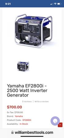 Photo Generator Yamaha EF2800i $250
