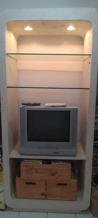 Photo Large White Stone Entertainment Center W Beveled Glass Shelves $350